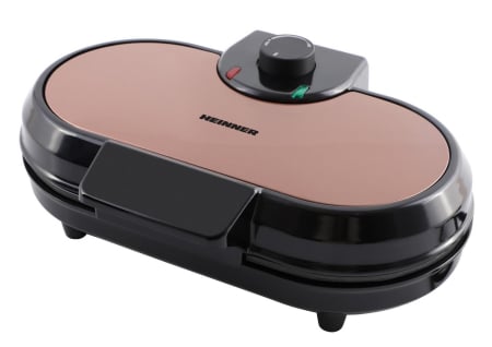 Preparare desert - Aparat de facut gofre Heinner Copper Crown HWF-1000CR, 1000W, placi cu invelis antiaderent, Negru/aramiu