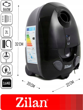 Aspirator cu sac ZILAN ZLN-8471,Negru Capacitate sac textil 2.0 l, Putere 1200W, Cordon electric retractabil 5 m [7]
