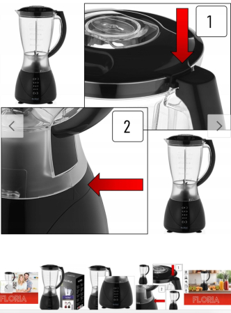 Blender FLORIA ZLN3080 Negru, Putere 300W, capacitate 1.5L, 3 viteze, Functie puls-Vas plastic  [4]