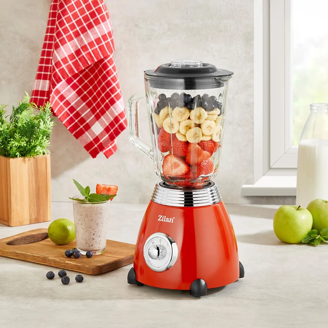Blender RETRO Zilan ZLN7057 Rosu, capacitate 1.5 L, putere 500W, lame din otel [2]