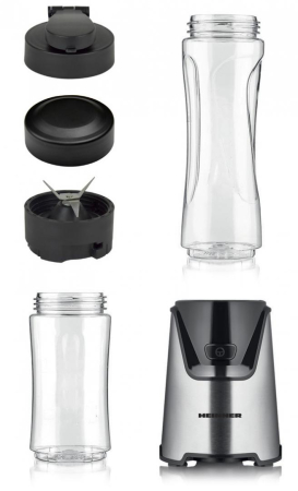 Blender sport Heinner WellGo Mix 400 HSB-T400SS, 400W, recipiente Tritan fara BPA 600/400ML, buton ON/OFF, 19000RPM, lame din inox, carcasa din inox, argintiu/negru [1]