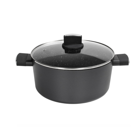 Cratite - Cratita Zilan ZLN0850 Negru cu invelis din marmura, 5 straturi, 26 cm si manere fine la atingere, 5.7 L