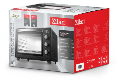 Cuptor electric cu ventilator ZILAN ZLN3727 Negru, Capacitate 45L, Putere 2000W, Geam dublu, Temporizator 60 min, Temperatura maxima 230 grade celsius [9]