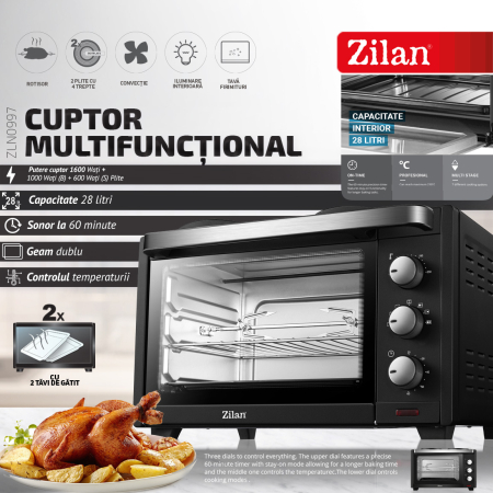 Cuptor electric Zilan ZLN0997 YUSUF, 1600 W, 28 Litri, Temperatura Reglabila, Negru [2]