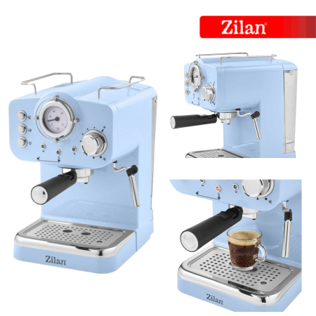 Espressor manual Zilan ZLN2861 Albastru,15 Bar, 1.25 l, 1100W, Design Retro [3]