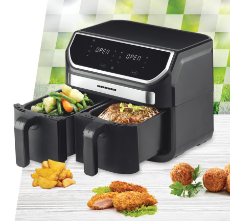 Friteuza dubla cu aer cald Heinner Double Master HAF-KDB1700BK, 8.5L, 1700W, doua cosuri detasabile, tehnologie de circulare rapida a aerului, display digital cu control Touch, 11 programe presetate,  [3]