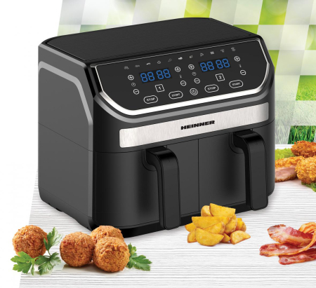 Friteuza dubla cu aer cald Heinner Double Master HAF-KDB1700BK, 8.5L, 1700W, doua cosuri detasabile, tehnologie de circulare rapida a aerului, display digital cu control Touch, 11 programe presetate,  [2]