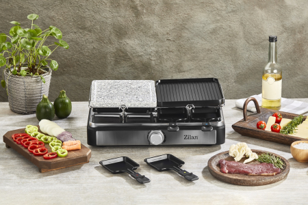 Gratar electric cu raclette Zilan ZLN8863, placa de piatra si placa de aluminiu, putere 1400 W, Gri [4]
