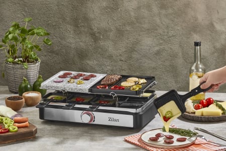Gratar electric cu raclette Zilan ZLN8863, placa de piatra si placa de aluminiu, putere 1400 W, Gri [10]