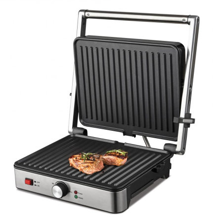 Gratar electric Heinner SunsetGrill HEG-K2000SS, 2000W, Placi antiaderente, Temperatura reglabila, Deschidere 180˚, Tava colectare ulei [1]
