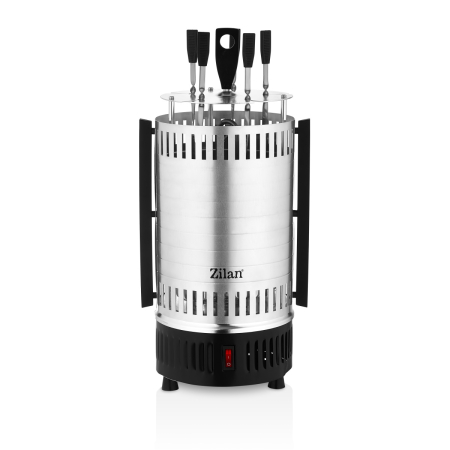 Aparate pentru gatit - Gratar vertical Zilan ZLN5565 argintiu, putere 900W, rotatie automata, 5 bete pentru frigarui