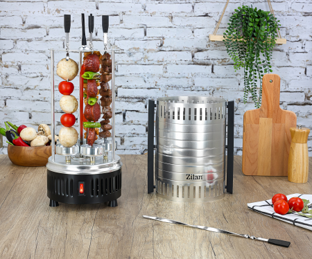 Gratar vertical Zilan ZLN5565 argintiu, putere 900W, rotatie automata, 5 bete pentru frigarui [2]