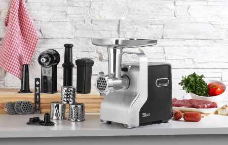 Masina de tocat carne multifunctionala ZILAN ZLN0126, Negru/Gri 2100 W, 3 viteze, Accesorii pentru feliat legume, Accesoriu pentru carnati, Accesorii pentru feliere si maruntire, Cutit inox, [7]