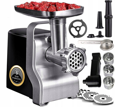 Masina de tocat carne multifunctionala ZILAN ZLN0126, Negru/Gri 2100 W, 3 viteze, Accesorii pentru feliat legume, Accesoriu pentru carnati, Accesorii pentru feliere si maruntire, Cutit inox, [6]