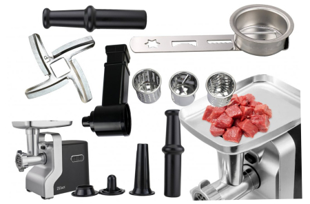 Masina de tocat carne multifunctionala ZILAN ZLN0126, Negru/Gri 2100 W, 3 viteze, Accesorii pentru feliat legume, Accesoriu pentru carnati, Accesorii pentru feliere si maruntire, Cutit inox, [8]