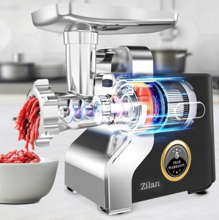 Masina de tocat carne multifunctionala ZILAN ZLN0126, Negru/Gri 2100 W, 3 viteze, Accesorii pentru feliat legume, Accesoriu pentru carnati, Accesorii pentru feliere si maruntire, Cutit inox, [9]