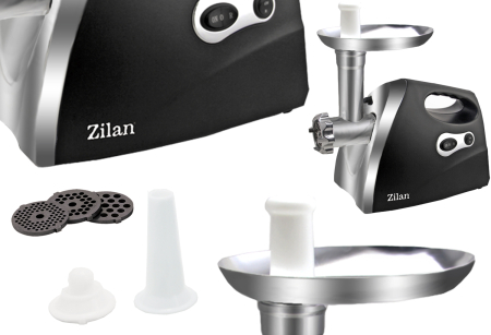 Masina de tocat carne ZILAN ZLN7599,Negru 1200W, Tava si panou inox, Accesorii umplut carnati, Functie revers, 1.6kg/min, [3]