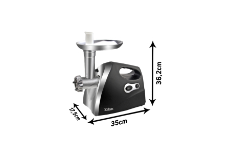 Masina de tocat carne ZILAN ZLN7599,Negru 1200W, Tava si panou inox, Accesorii umplut carnati, Functie revers, 1.6kg/min, [1]