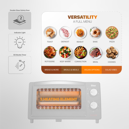 Mini cuptor Zilan-Roza ZLN4328, 9L, 800W, Geam dublu, Temporizator 60 min [9]