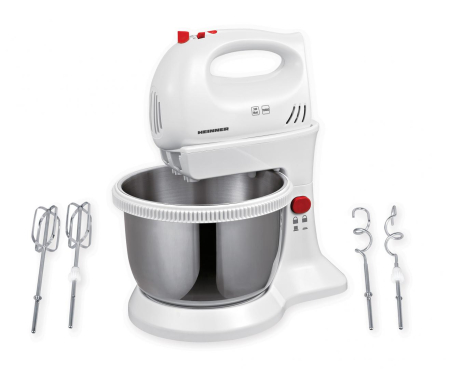 Mixere - Mixer cu bol Heinner HMBR-300W, Bol Rotativ Inox, 300W, 3.4L, Alb