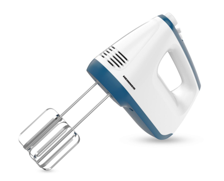 Mixer de mana Heinner HM-400BL, 400 w, 2 teluri si 2 carlige din inox, 6 viteze + turbo, self stand, alb/albastru [2]