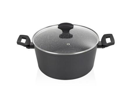 Oala cu capac sticla Zilan ZLN3321, Diametru 24 cm, Inaltime 12 cm, Material aluminiu, Interior granit, Compatibil inductie [1]