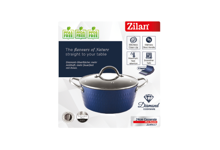 Oala cu capac Zilan ZLN9617 diamond, cu baza de inductie, ceramica si inox, usor de spalat, 24 cm,4L [2]