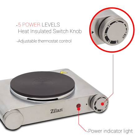 Plita electrica inox Zilan ZLN0535, 33x10x30, 1 arzator, 1500 W, termostat reglabil [7]