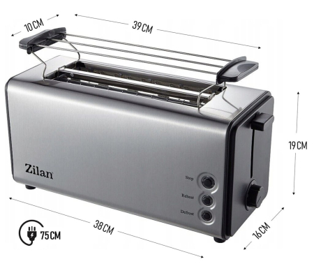 Prajitor paine dublu inox Zilan ZLN2720, 1300W, 6 grade de rumenire si functii multiple [9]