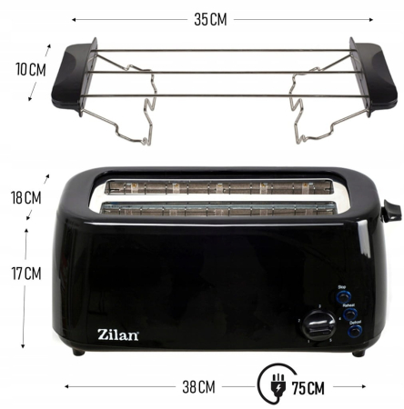 Prajitor paine dublu Zilan ZLN2713, Negru, 1400W, 5 grade rumenire si functii multiple [5]