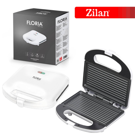Sandwich Maker Floria ZLN0830 Alb, Putere 750W, Placa de tip grill, Antiaderenta, indicator luminos [3]