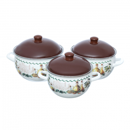 Set 3 oale emailate cu capac Arian, cantitate 3,8 litri, 4,8 litri, 6,2 litri, Maro [1]