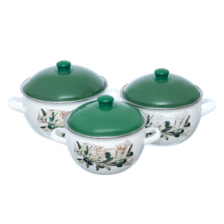 Set 3 oale emailate cu capac Arian, cantitate 3,8 litri, 4,8 litri, 6,2 litri, Verde [1]