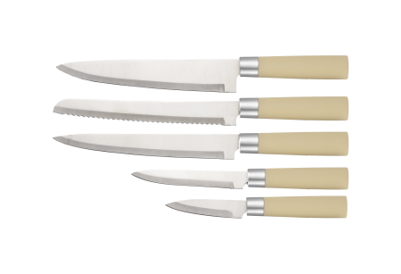 Set cutite 6 piese RETRO Zilan ZLN1610, Suport inclus, Otel inoxidabil 3CR13, Compatibil masina de spalat vase, Crem [1]