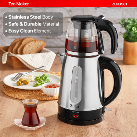 Set fierbator electric+ceainic FLORIA ZLN3581,Inox/Negru Putere 2200W, [4]