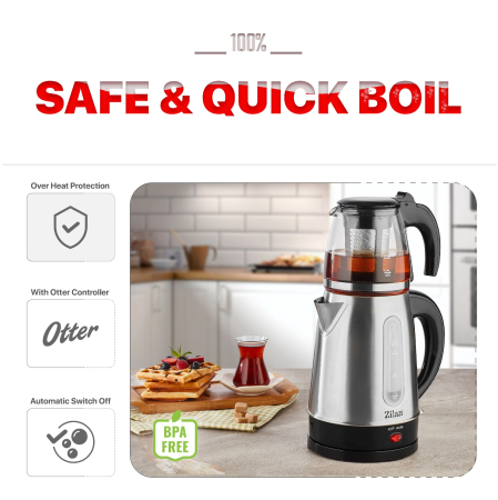 Set fierbator electric+ceainic FLORIA ZLN3581,Inox/Negru Putere 2200W, [8]