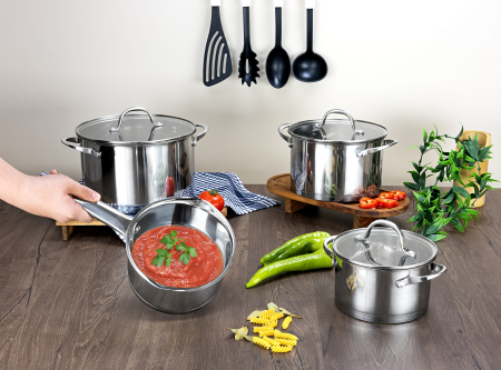 Set vase de gatit din inox Zilan ZLN1344 cu 7 piese, manere nituite, Compatibil gaz, inductie  electric, Compatibil masina de spalat vase [4]