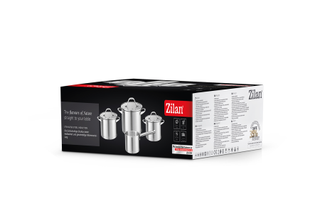 Set vase de gatit din inox Zilan ZLN1344 cu 7 piese, manere nituite, Compatibil gaz, inductie  electric, Compatibil masina de spalat vase [1]