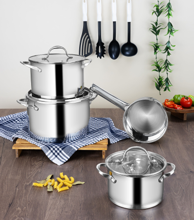 Set vase de gatit din inox Zilan ZLN1344 cu 7 piese, manere nituite, Compatibil gaz, inductie  electric, Compatibil masina de spalat vase [5]