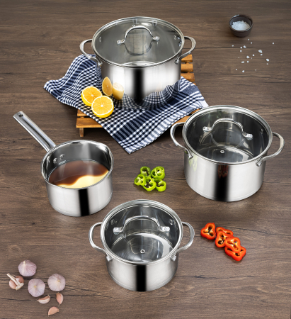 Set vase de gatit din inox Zilan ZLN1344 cu 7 piese, manere nituite, Compatibil gaz, inductie  electric, Compatibil masina de spalat vase [2]