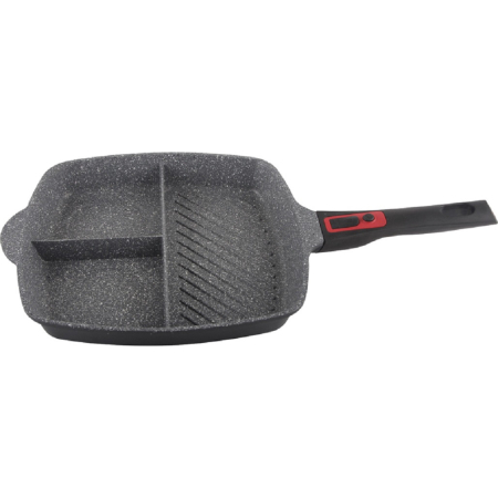 Tigai - Tigaie grill 3in1 Zilan ZLN3352, 28 cm, Material aluminiu, Interior granit, Maner soft touch detasabil, Compatibil inductie