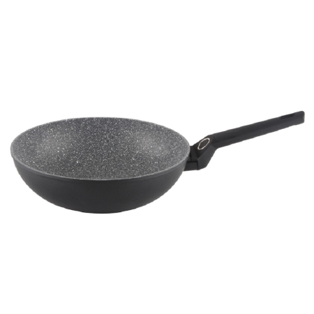 Tigai - Tigaie wok Zilan ZLN3345, Diametru 28 cm, Adancime 9 cm, Material aluminiu, Compatibil inductie, Interior granit, Maner soft touch