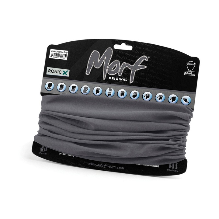 Bandana multifunctionala, Original, unisex, graphite grey, 53/62 cm [4]