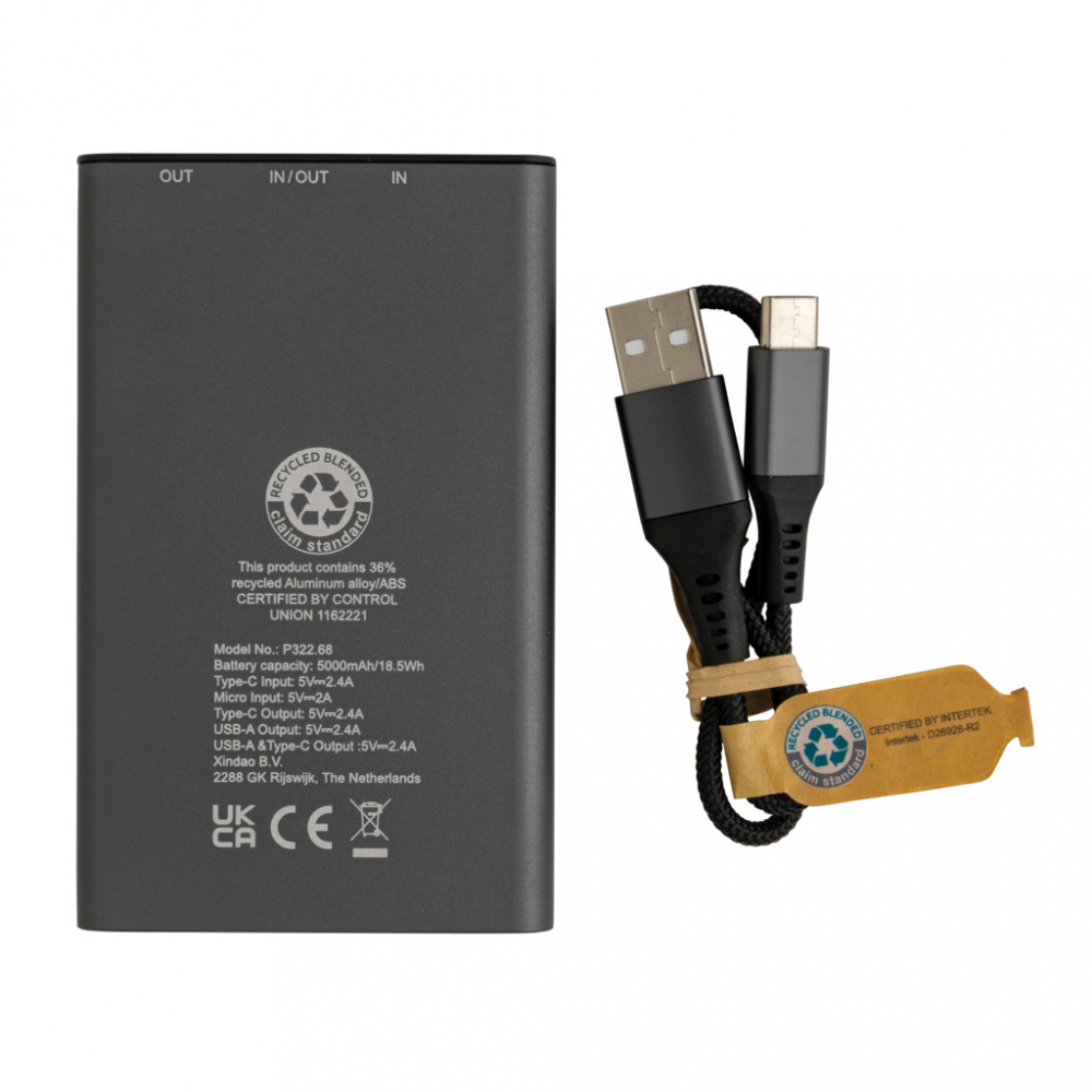 Baterie externă 5.000 mAh – din aluminiu și ABS reciclat certificat RCS [6]