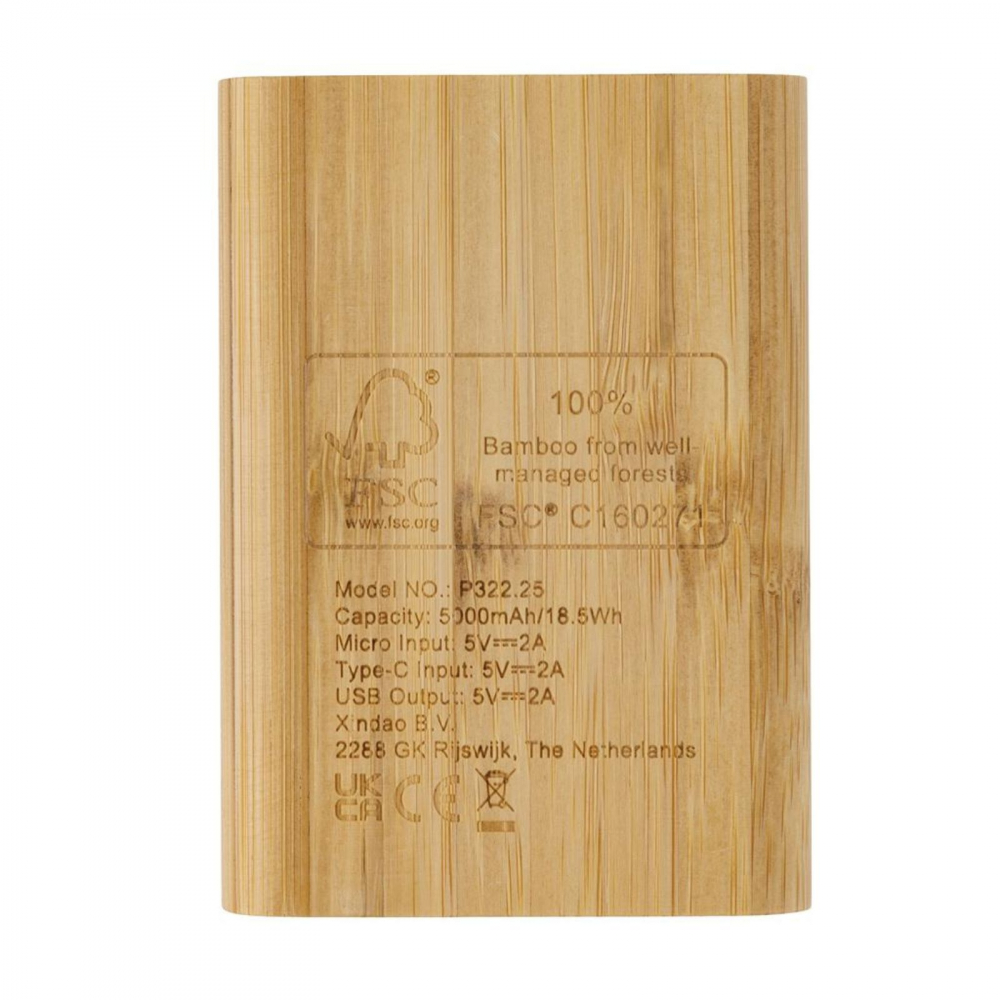 Baterie externa BambooWatt, 5.000 mAh, material bambus [5]