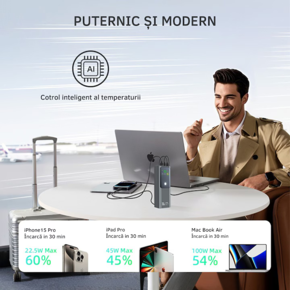 Baterie externa laptop 100W, 20.000 mAh, PD 3.1, dual-output, 3 porturi [2]