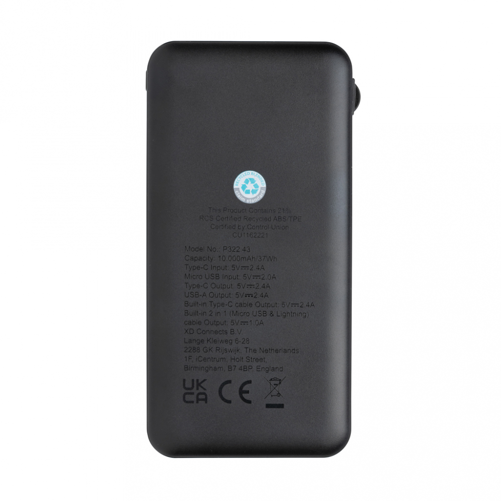Baterie externă plată 10.000 mAh cu cabluri integrate [7]