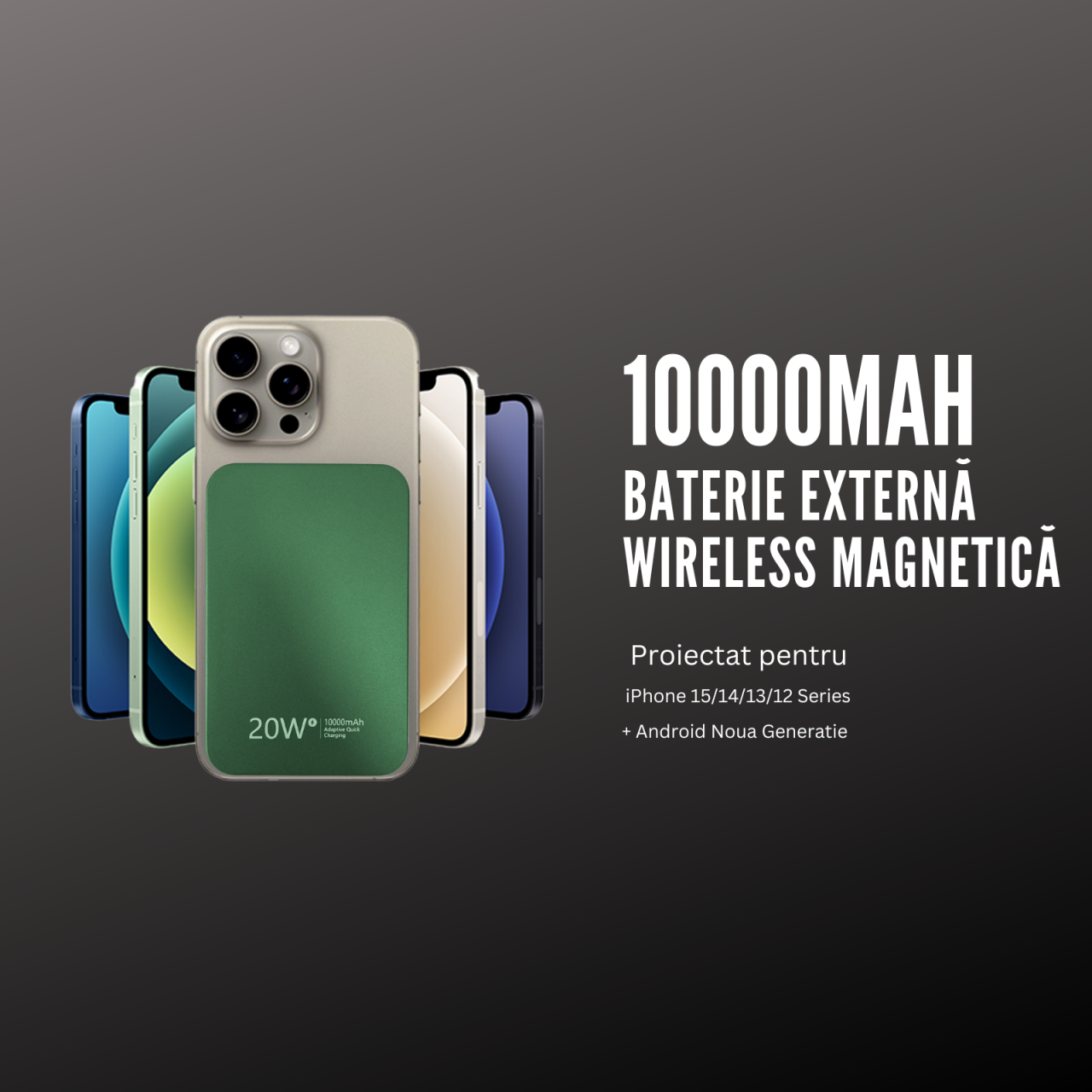 Baterie Externa Wireless Magnetica iCharge, Ronic X, 10.000 mAh, Compatibila iPhone 12-15 Pro Max si Android, 15W, Portabila, Cablu Type-C inclus, Verde [5]