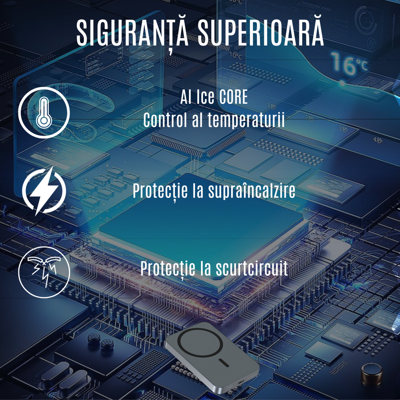Baterie Externa Wireless Magnetica iCharge, Ronic X, 10.000 mAh, Compatibila iPhone 12-15 Pro Max si Android, 15W, Portabila, Cablu Type-C inclus, Gri [3]