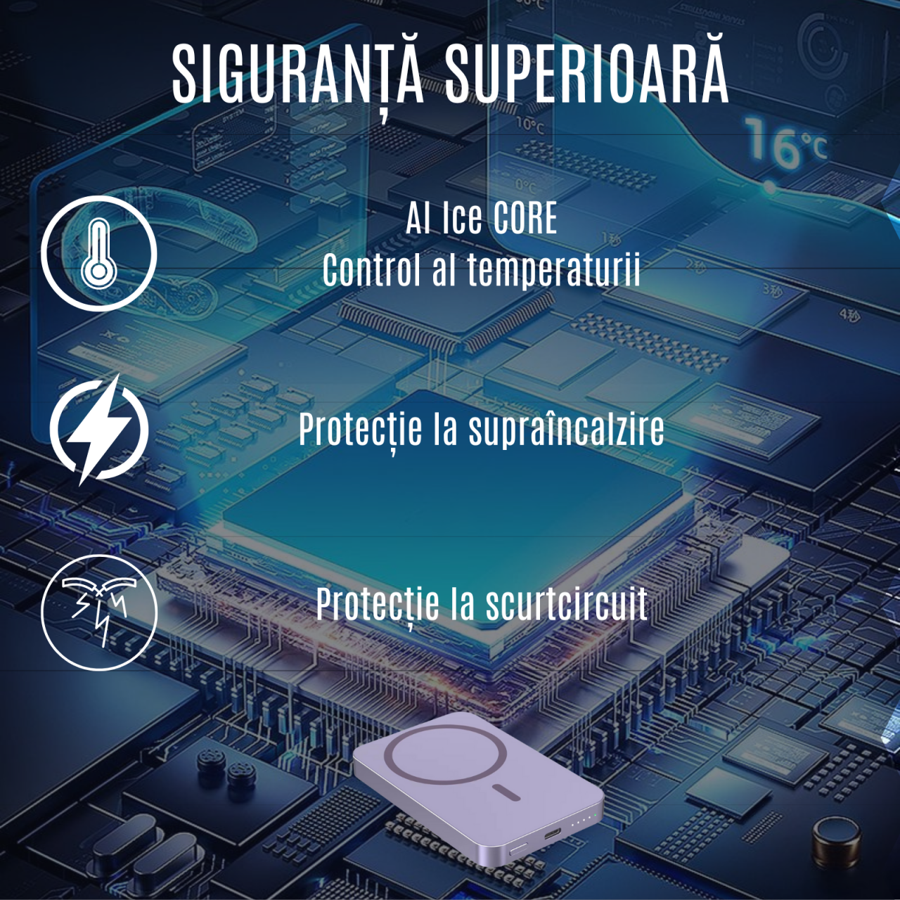 Baterie Externa Wireless Magnetica iCharge, Ronic X, 10.000 mAh, Compatibila iPhone 12-15 Pro Max si Android, 15W, Portabila, Cablu Type-C inclus, Mov [3]